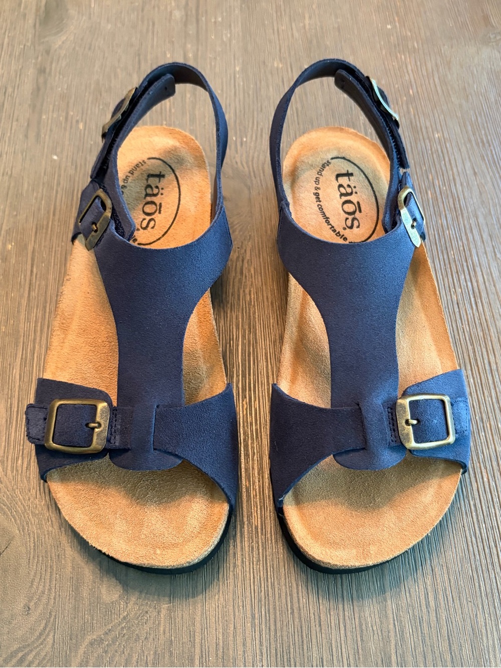 Brand New with Box Taos MVP Leather Sandal in Navy Suede Size 7 US